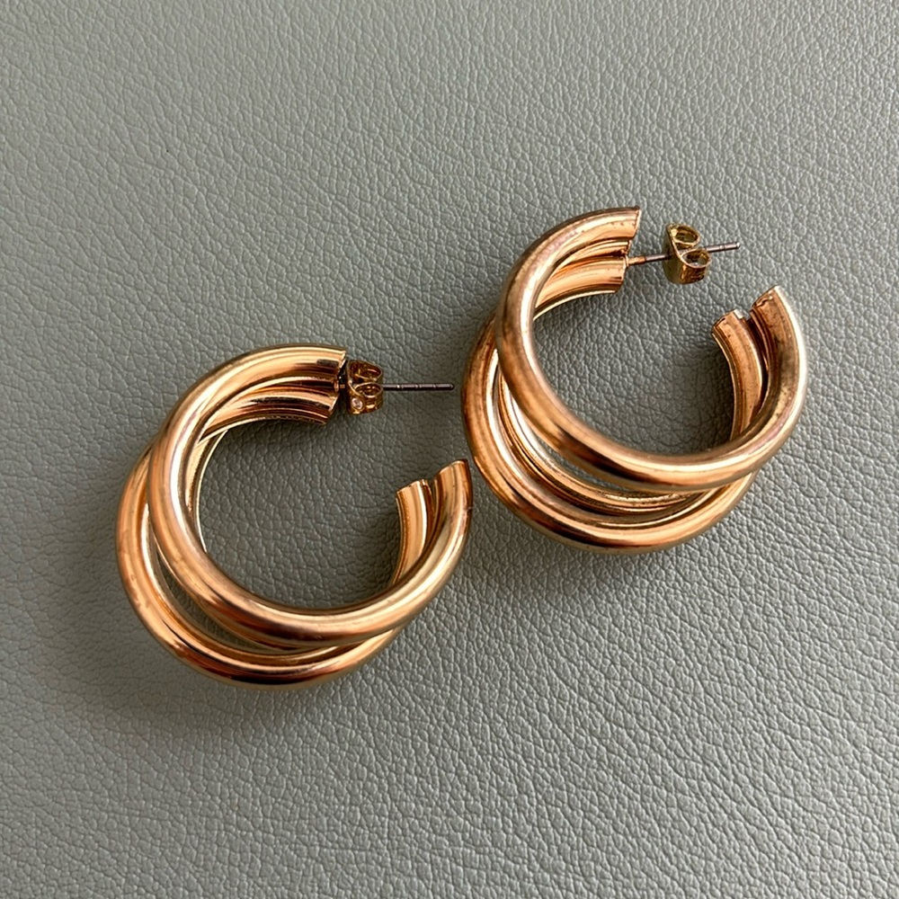 Triple Hoop Gold Earrings